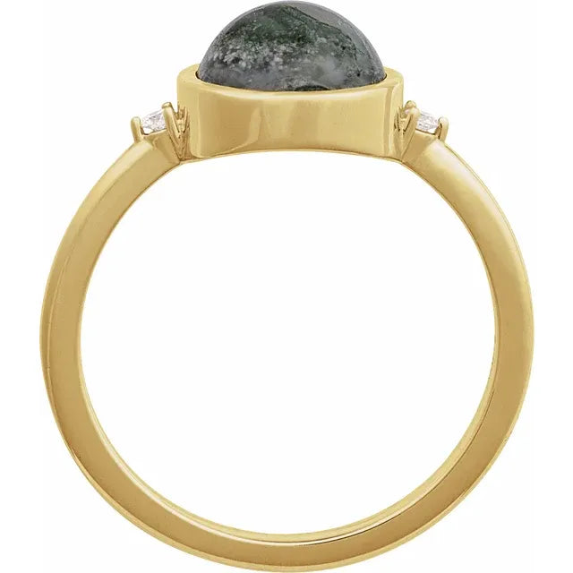 14Kt Natural Moss Agate Stone Diamond Ring