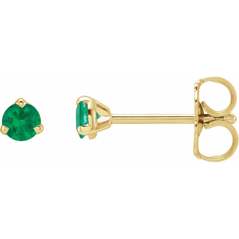 14K Yellow 3 mm Natural Emerald Earrings