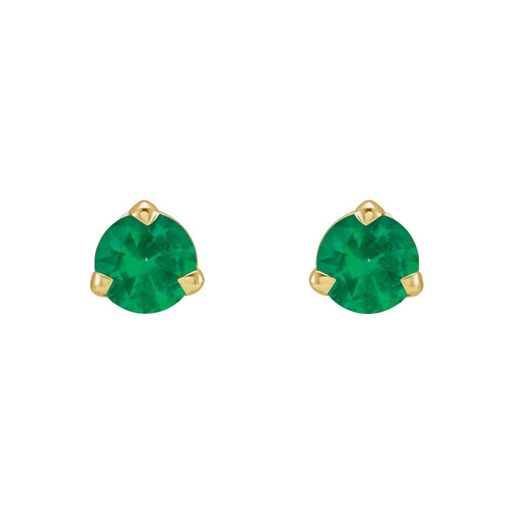 14K Yellow 3 mm Natural Emerald Earrings