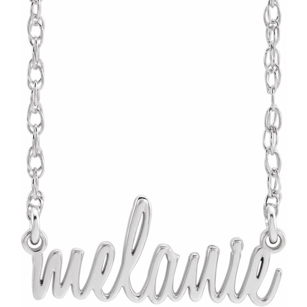 14K White Script Nameplate 18" Necklace
