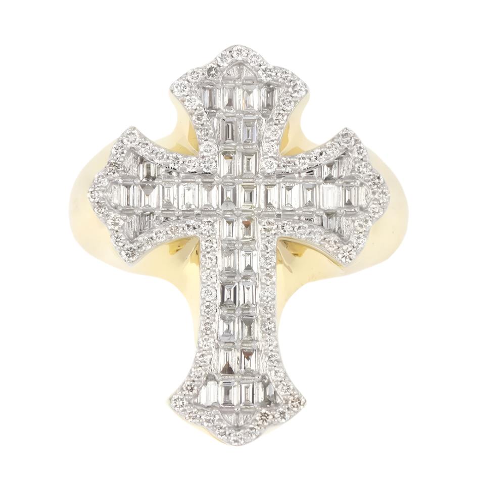 Yellow Gold Baguette Cross Ring