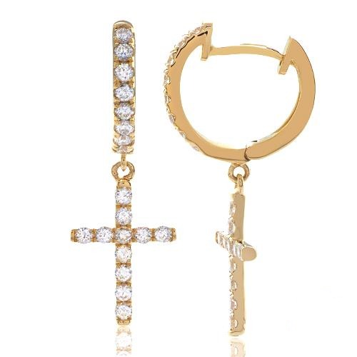 14K Diamond Cross Dangling Earrings
