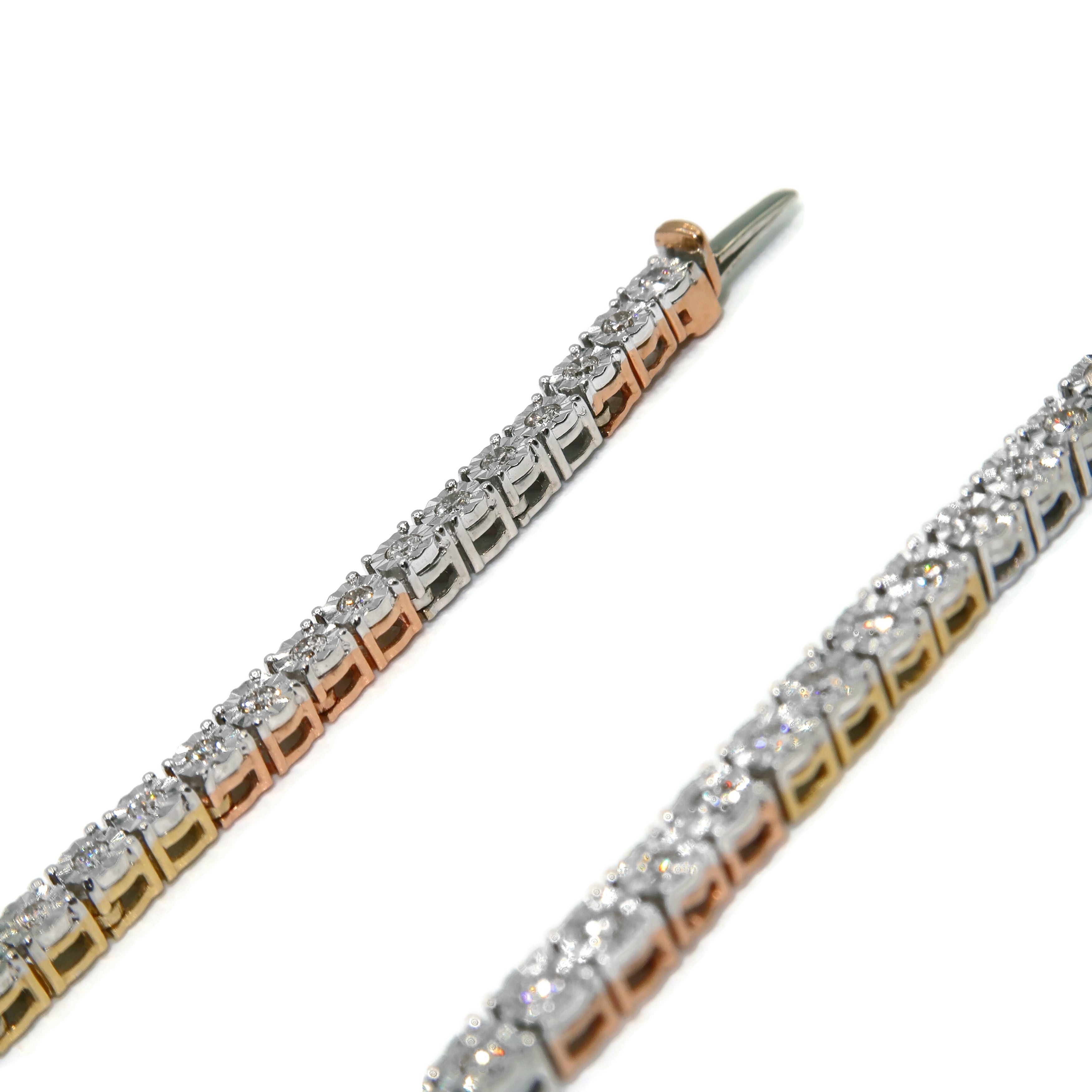 10K Tri-Tone Diamond Tennis Chain