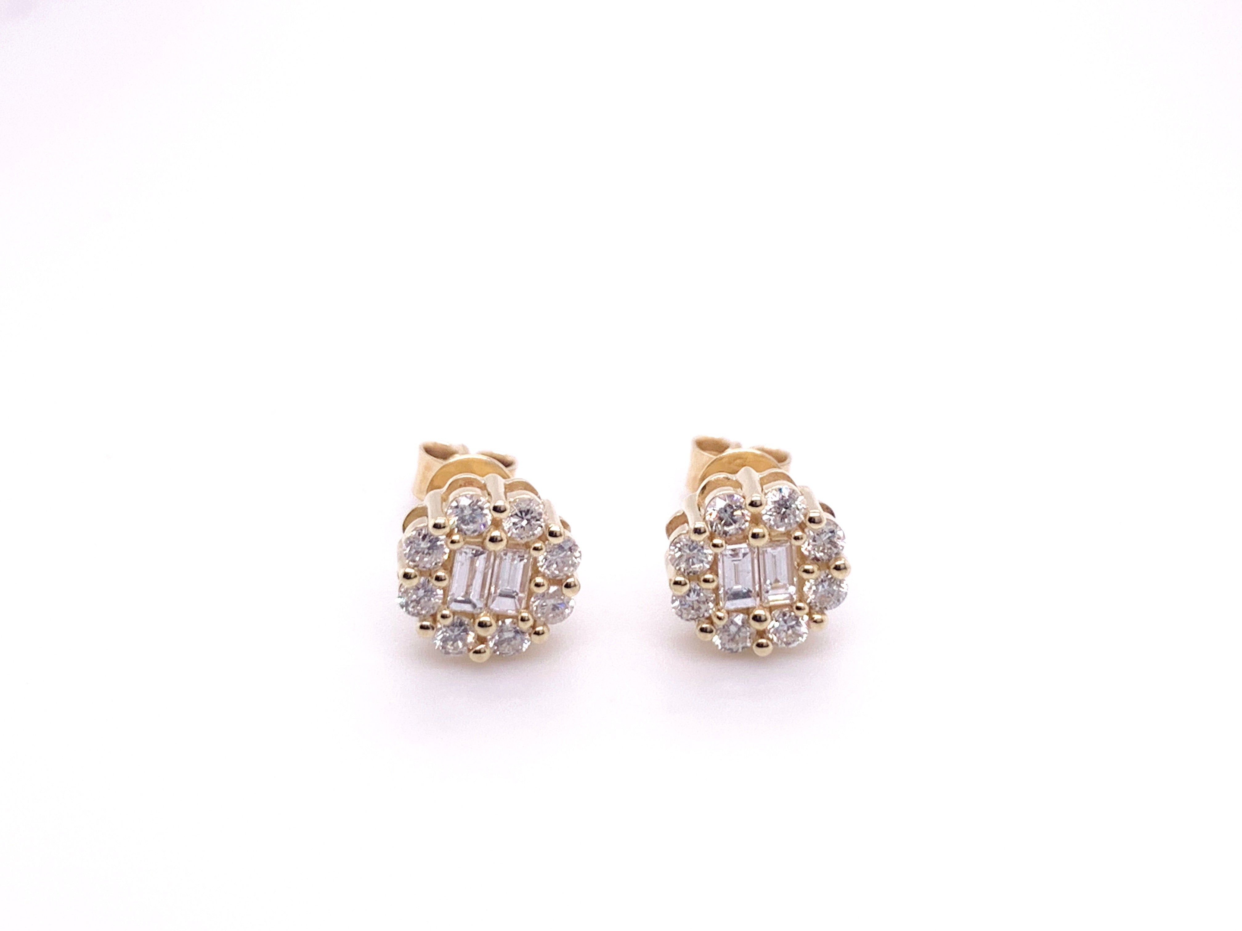 14K Emerald Cut Stud Earrings