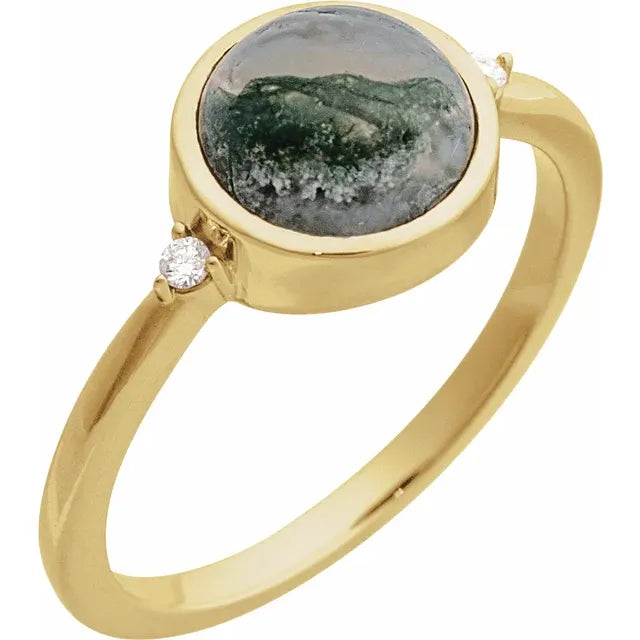 14Kt Natural Moss Agate Stone Diamond Ring