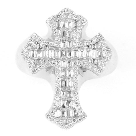 White Gold Baguette Cross Ring