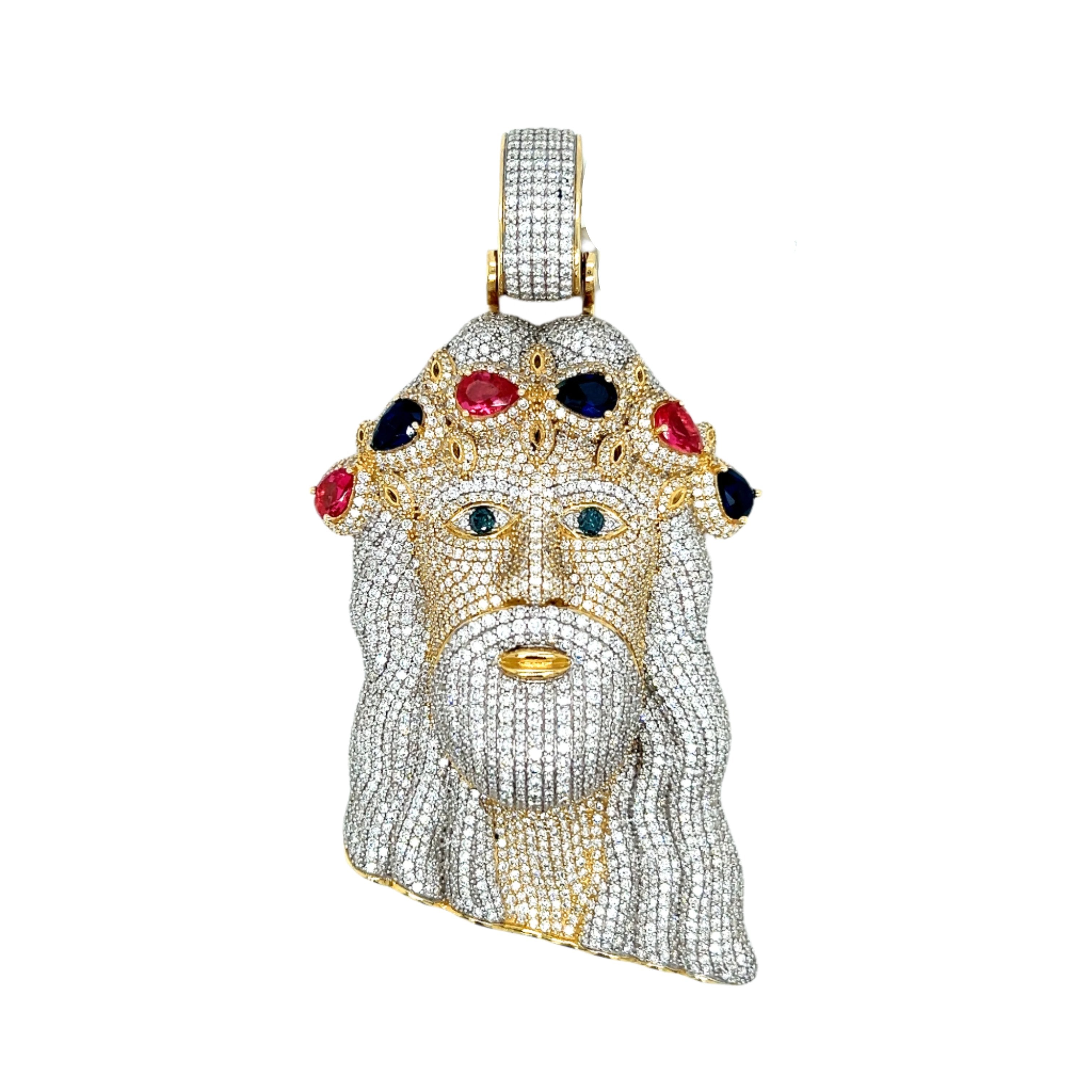 Diamond Jesus Pendant with Gem Stones