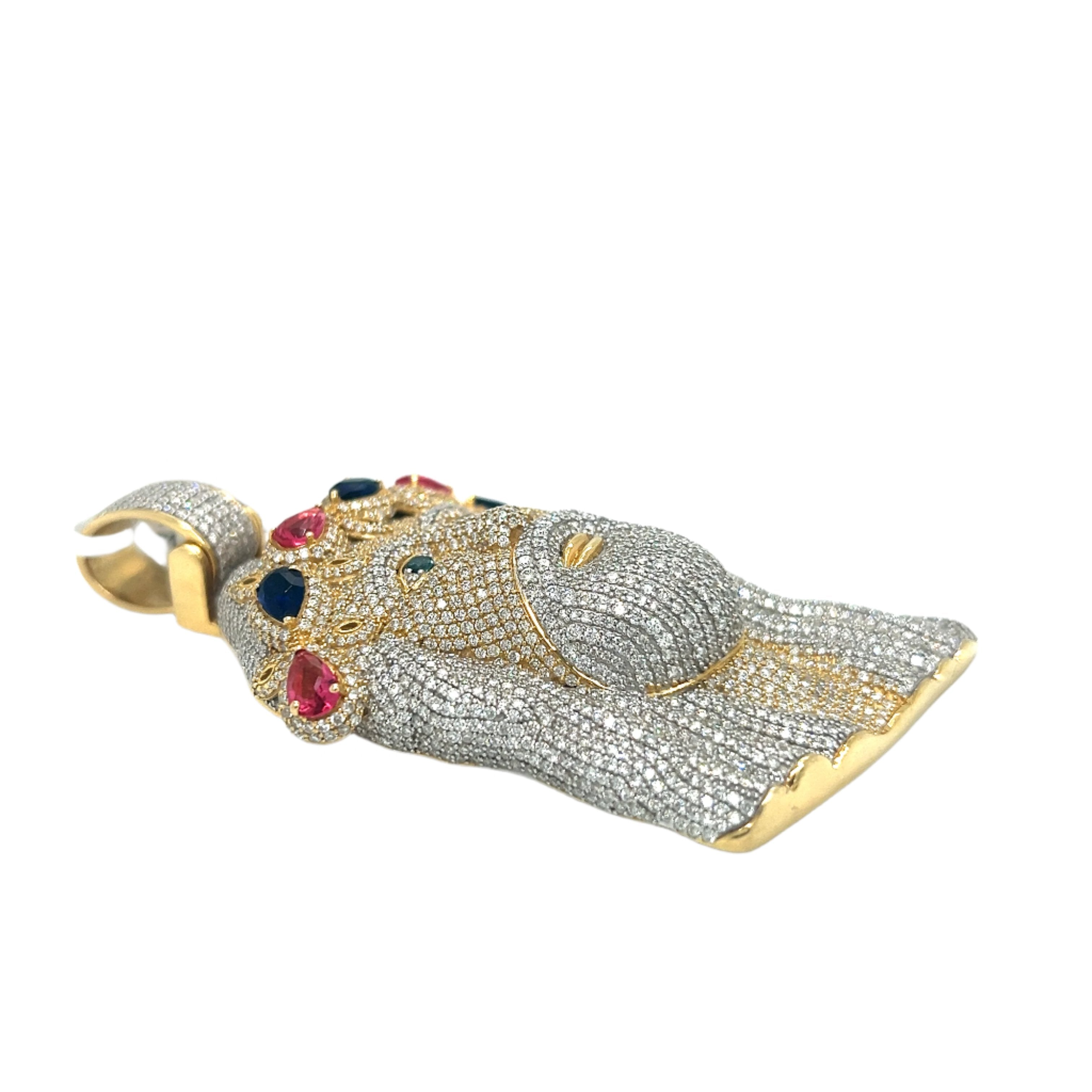 Diamond Jesus Pendant with Gem Stones