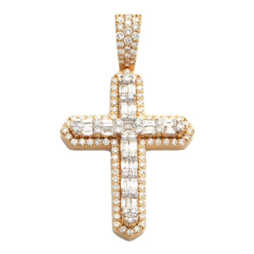 14K Baguette Diamond Cross Pendant