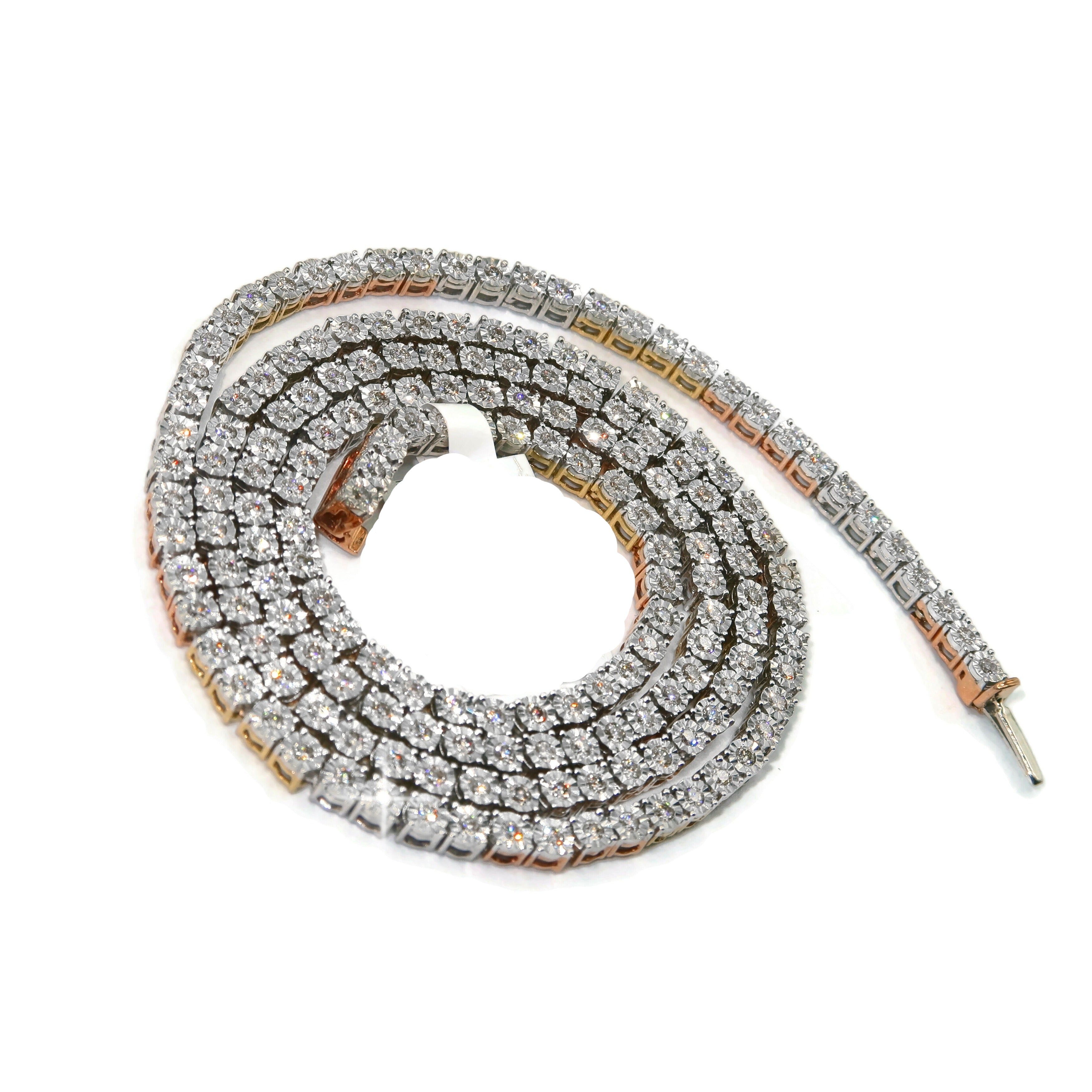 10K Tri-Tone Diamond Tennis Chain